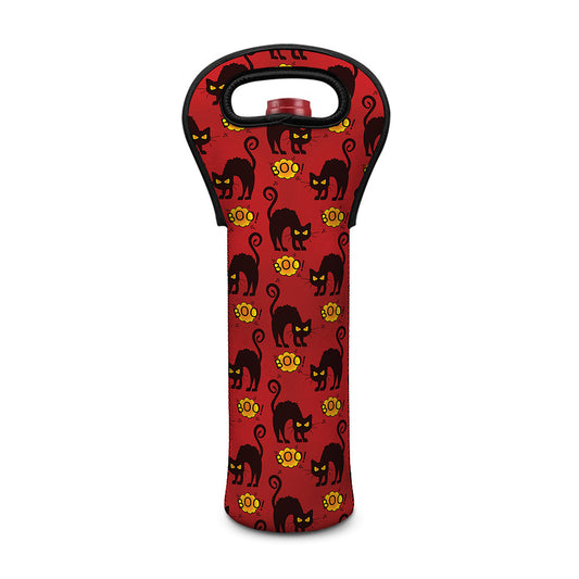 Halloween Black Cat Pattern Print Single Neoprene Wine Tote