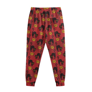 Halloween Black Cat Pattern Print Sweatpants