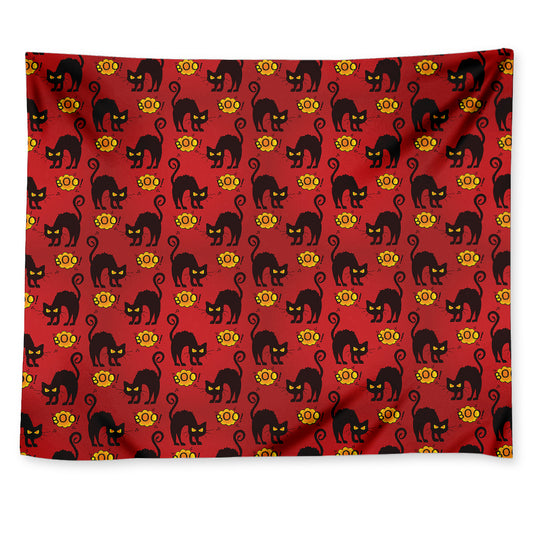 Halloween Black Cat Pattern Print Tapestry