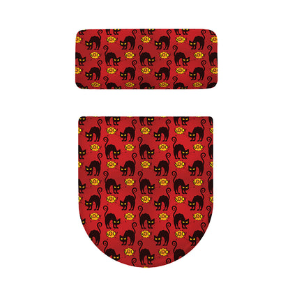 Halloween Black Cat Pattern Print Toilet Lid And Tank Cover Set