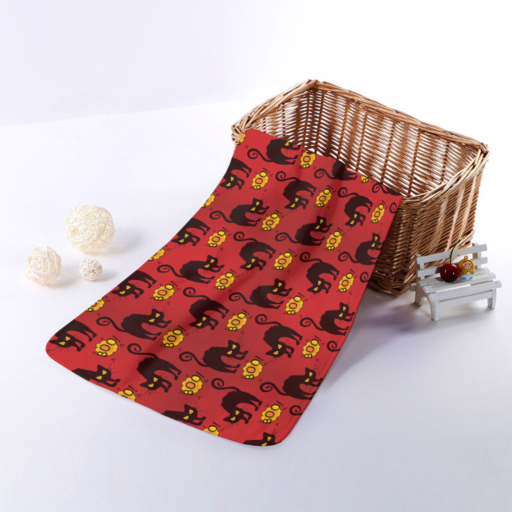 Halloween Black Cat Pattern Print Towel