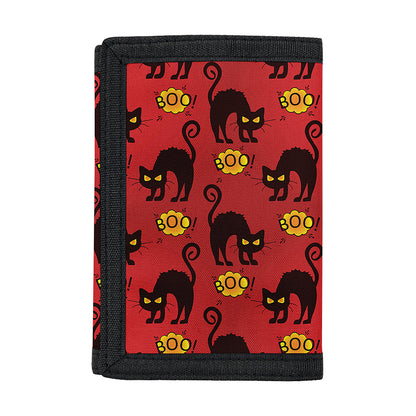 Halloween Black Cat Pattern Print Trifold Wallet