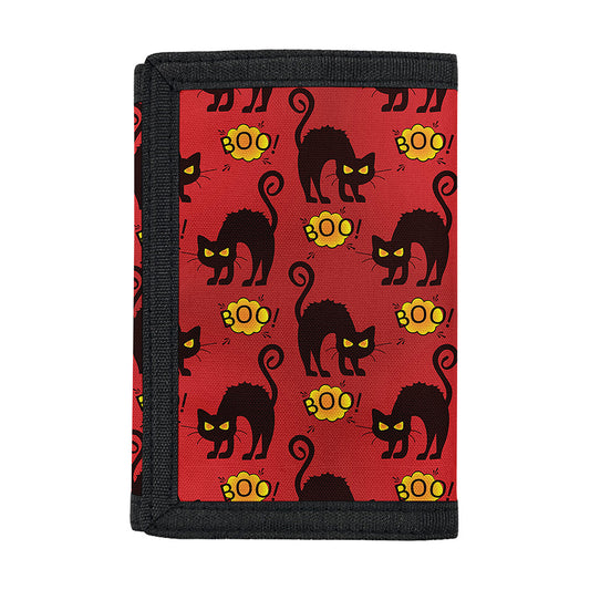 Halloween Black Cat Pattern Print Trifold Wallet