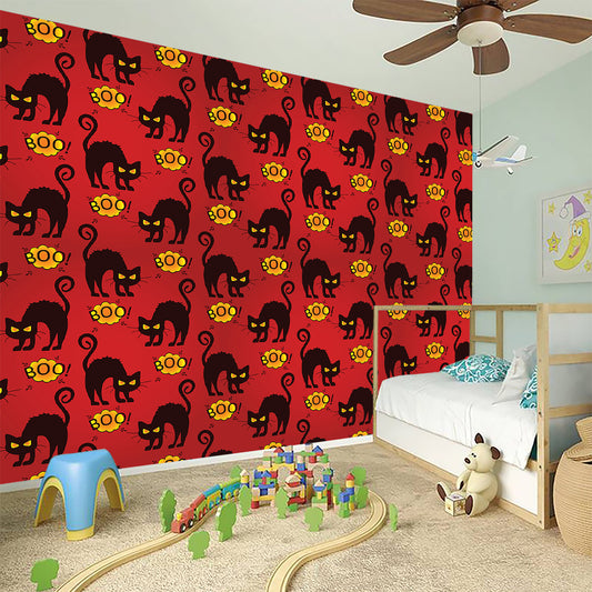 Halloween Black Cat Pattern Print Wall Sticker