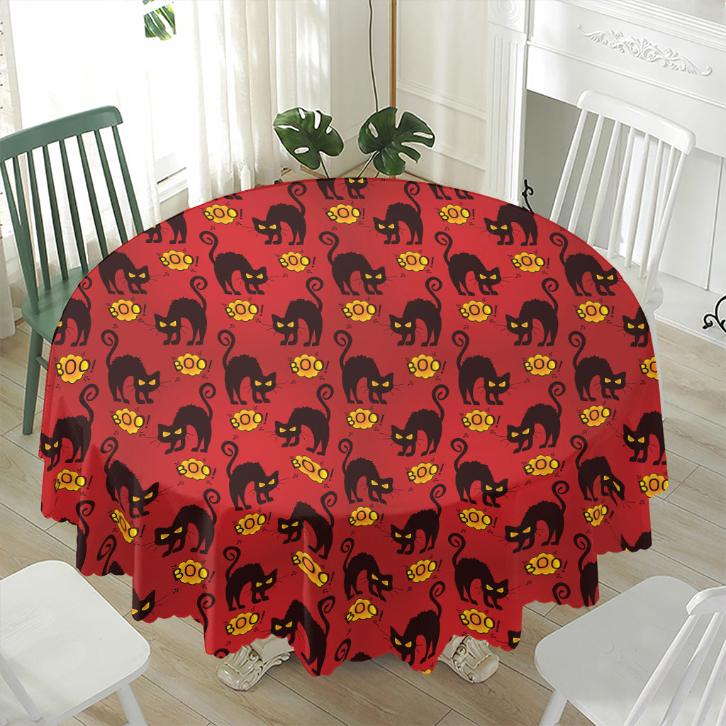 Halloween Black Cat Pattern Print Waterproof Round Tablecloth