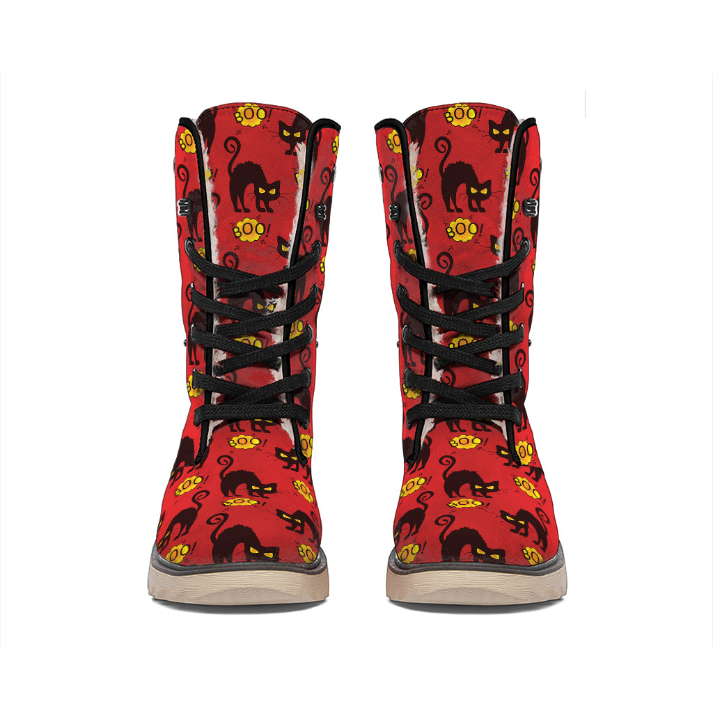 Halloween Black Cat Pattern Print Winter Boots