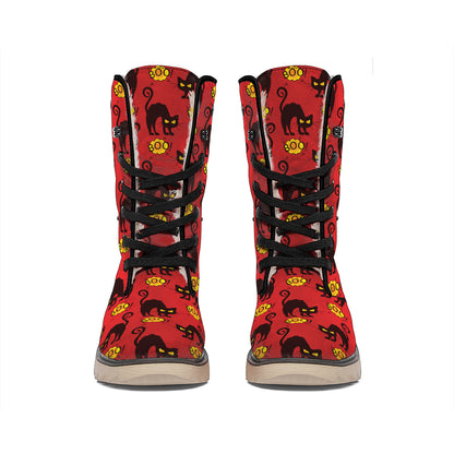 Halloween Black Cat Pattern Print Winter Boots