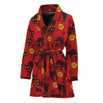 Halloween Black Cat Pattern Print Women's Bathrobe