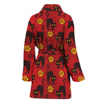 Halloween Black Cat Pattern Print Women's Bathrobe