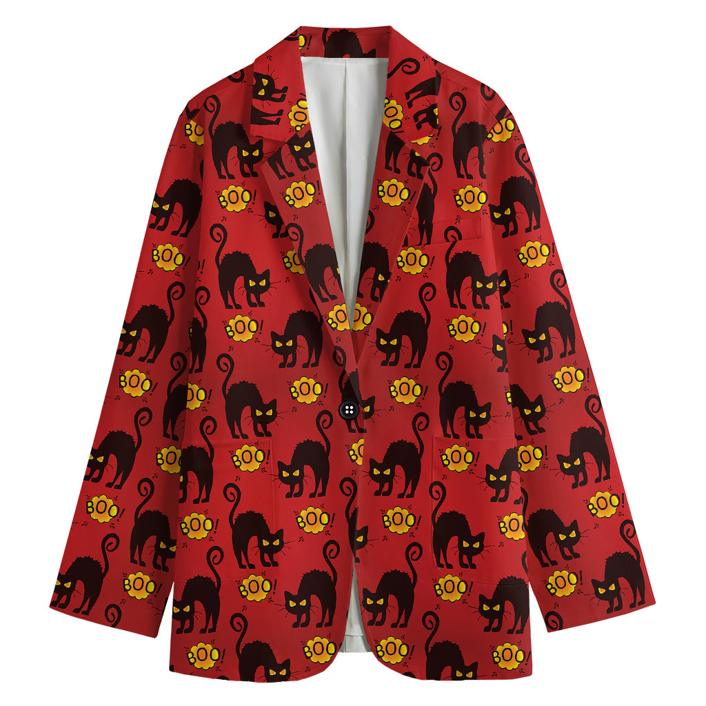 Halloween Black Cat Pattern Print Women's Blazer