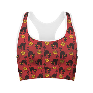 Halloween Black Cat Pattern Print Women's Sports Bra