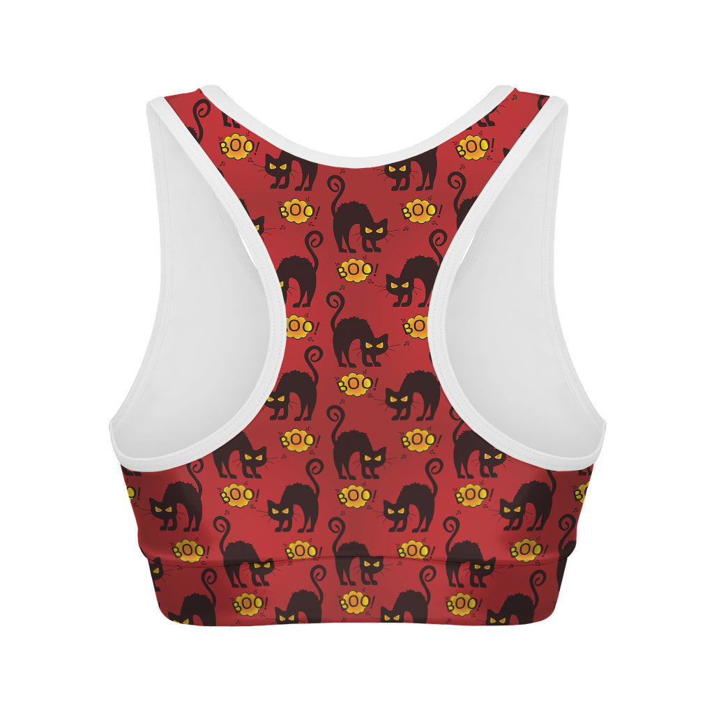 Halloween Black Cat Pattern Print Women's Sports Bra