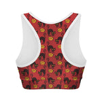 Halloween Black Cat Pattern Print Women's Sports Bra