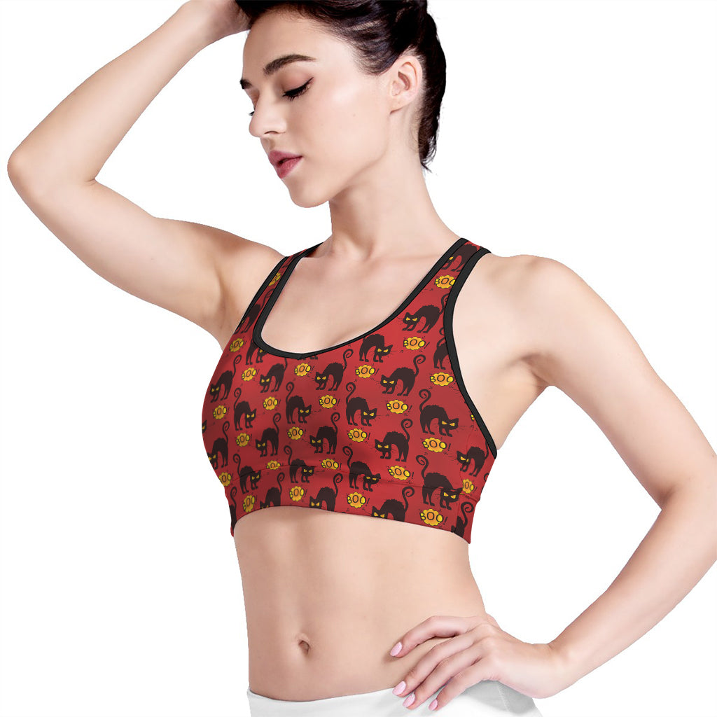 Halloween Black Cat Pattern Print Women's Sports Bra