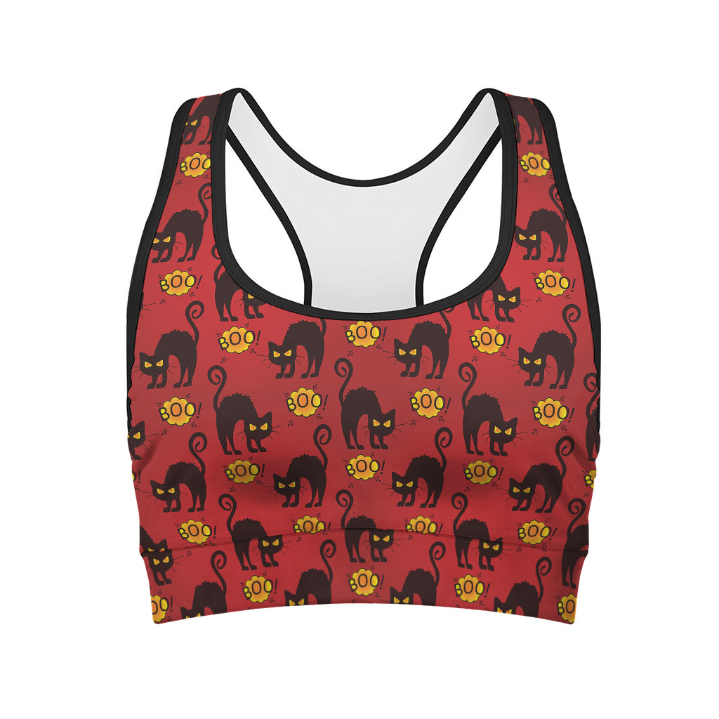 Halloween Black Cat Pattern Print Women's Sports Bra