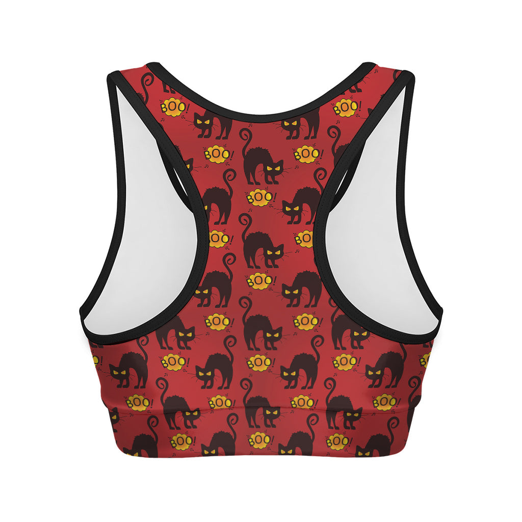 Halloween Black Cat Pattern Print Women's Sports Bra