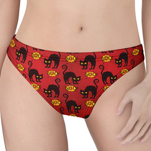 Halloween Black Cat Pattern Print Women's Thong