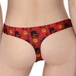 Halloween Black Cat Pattern Print Women's Thong