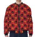 Halloween Black Cat Pattern Print Zip Sleeve Bomber Jacket