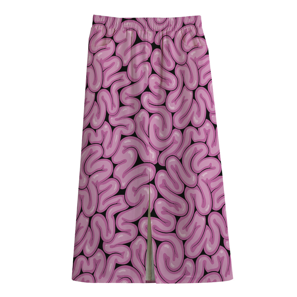 Halloween Brain Print Cotton Front Slit Maxi Skirt