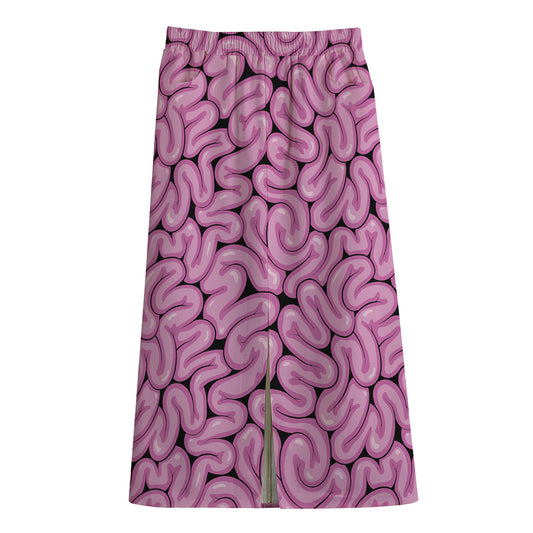 Halloween Brain Print Cotton Front Slit Maxi Skirt
