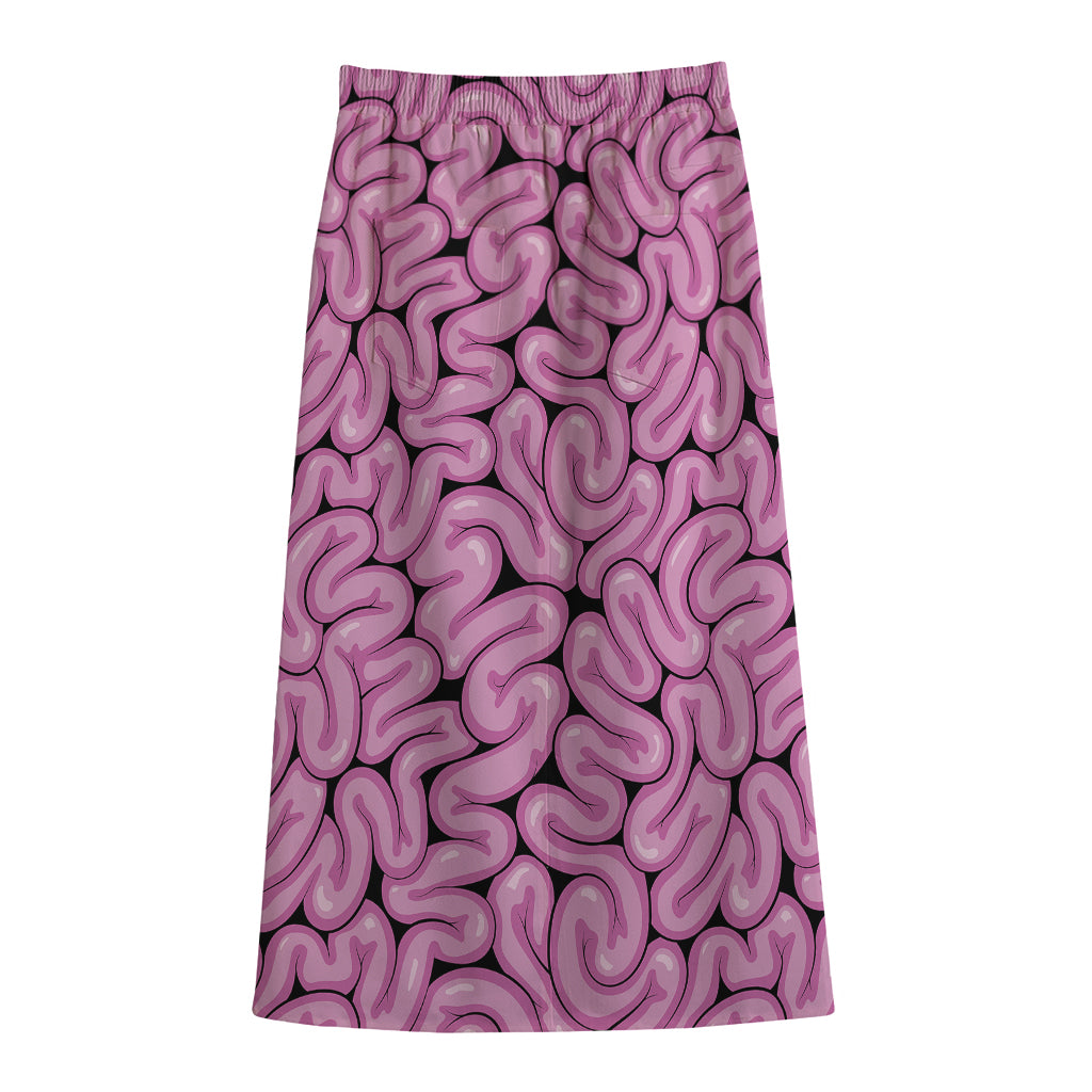 Halloween Brain Print Cotton Front Slit Maxi Skirt