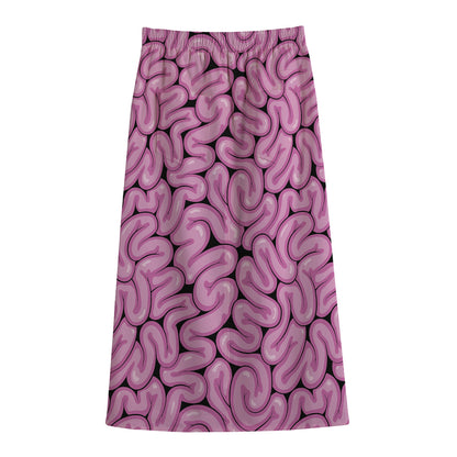 Halloween Brain Print Cotton Front Slit Maxi Skirt