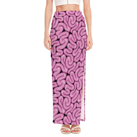 Halloween Brain Print High Slit Maxi Skirt