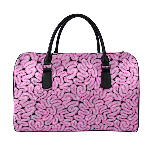 Halloween Brain Print Leather Duffle Bag