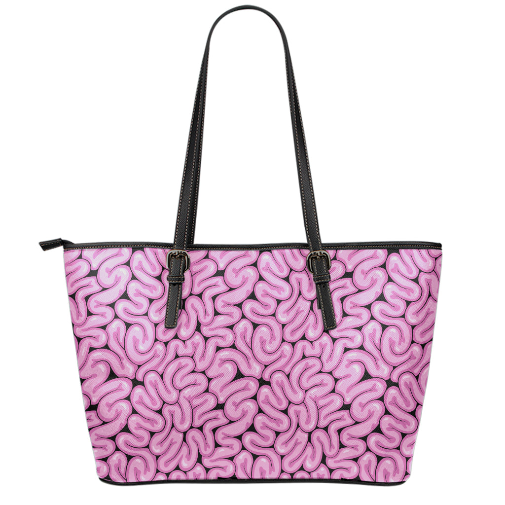 Halloween Brain Print Leather Tote Bag