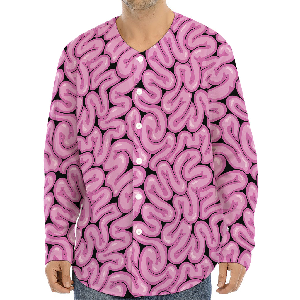 Halloween Brain Print Long Sleeve Baseball Jersey