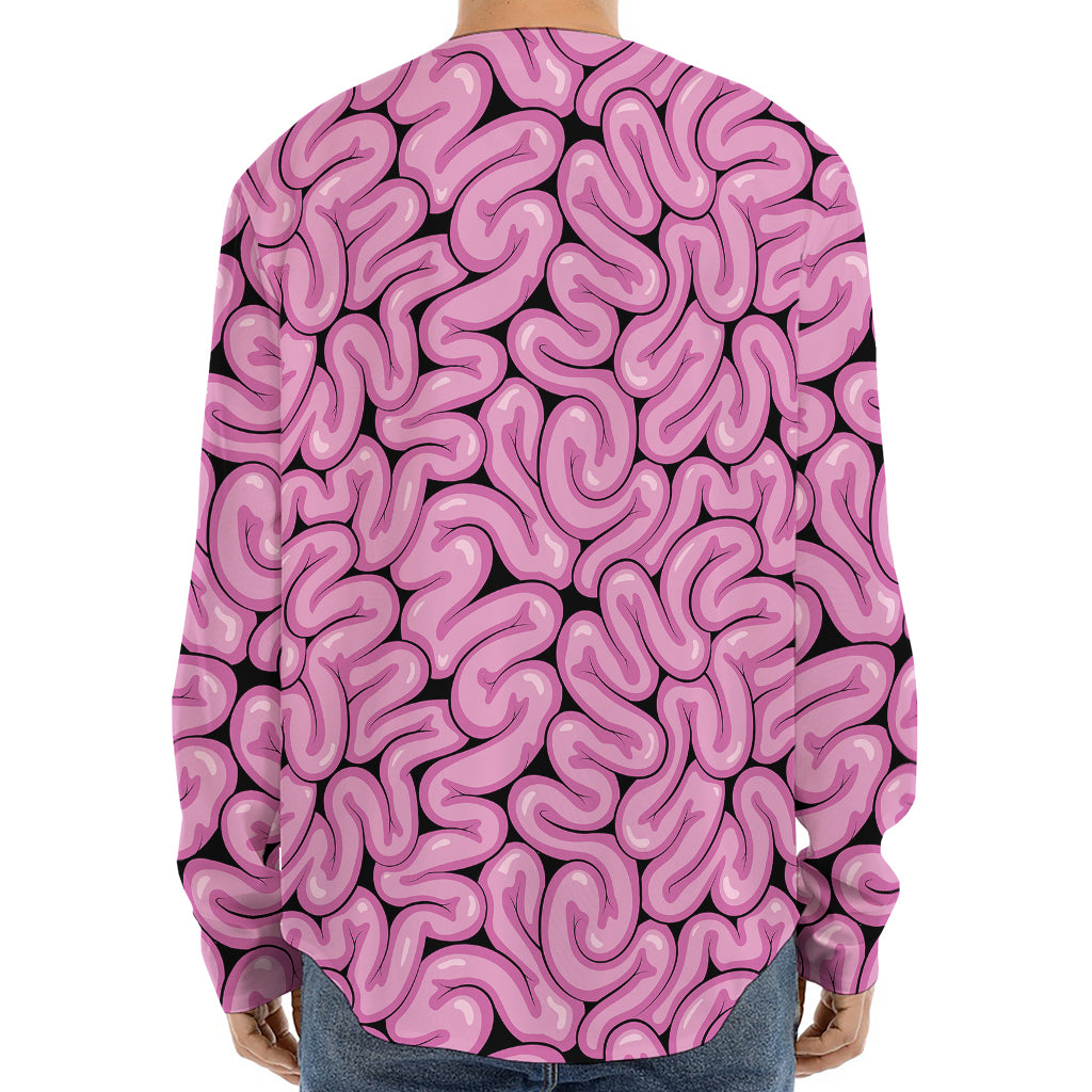 Halloween Brain Print Long Sleeve Baseball Jersey