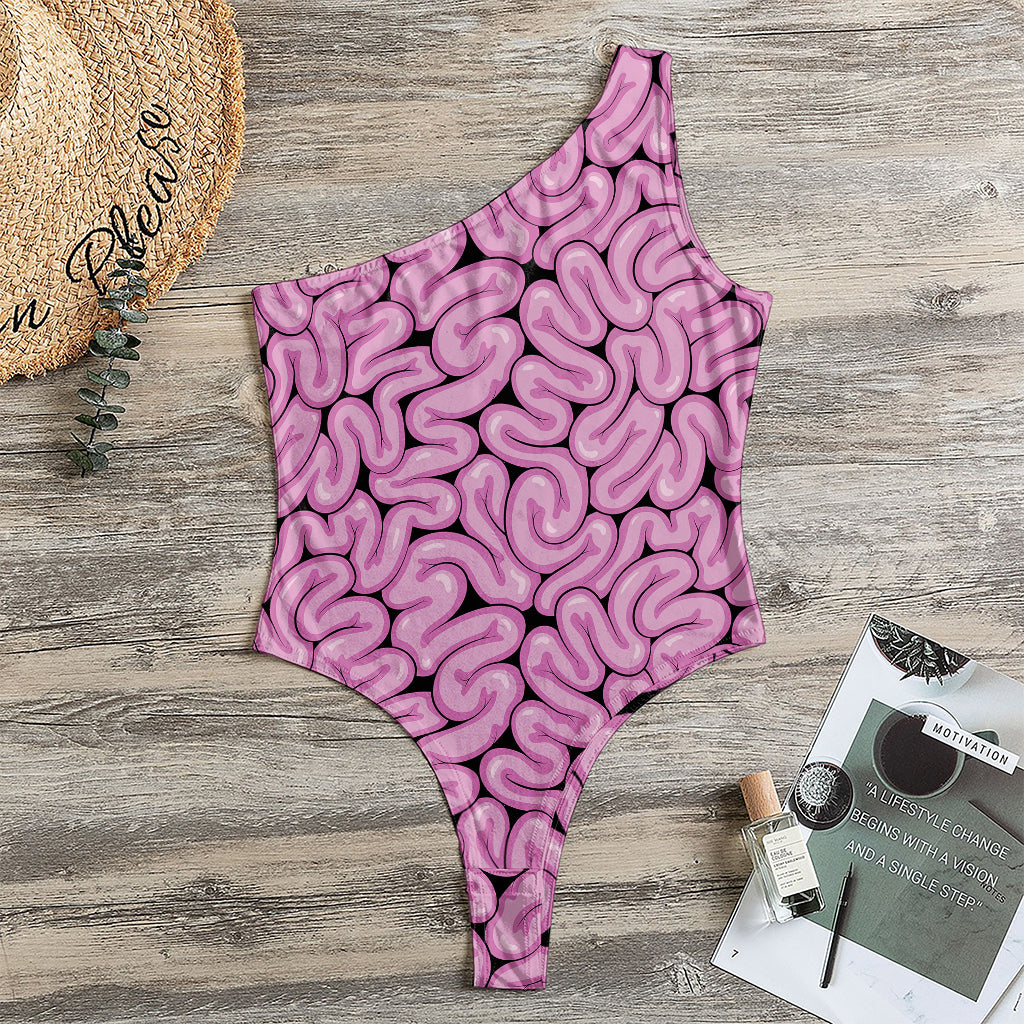 Halloween Brain Print One Shoulder Bodysuit