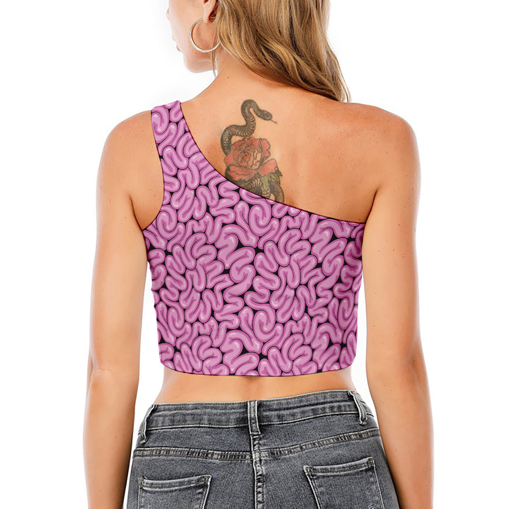 Halloween Brain Print One Shoulder Crop Top