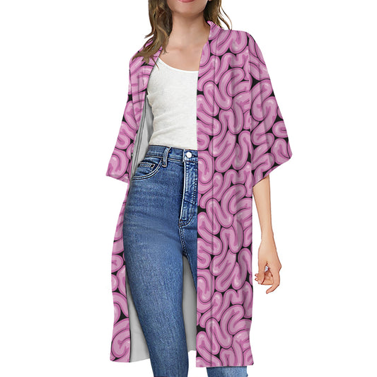 Halloween Brain Print Open Front Beach Cover Up