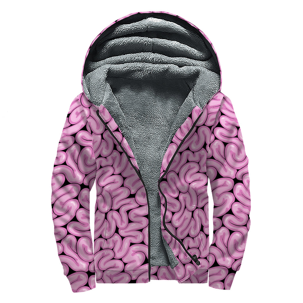 Halloween Brain Print Sherpa Lined Zip Up Hoodie