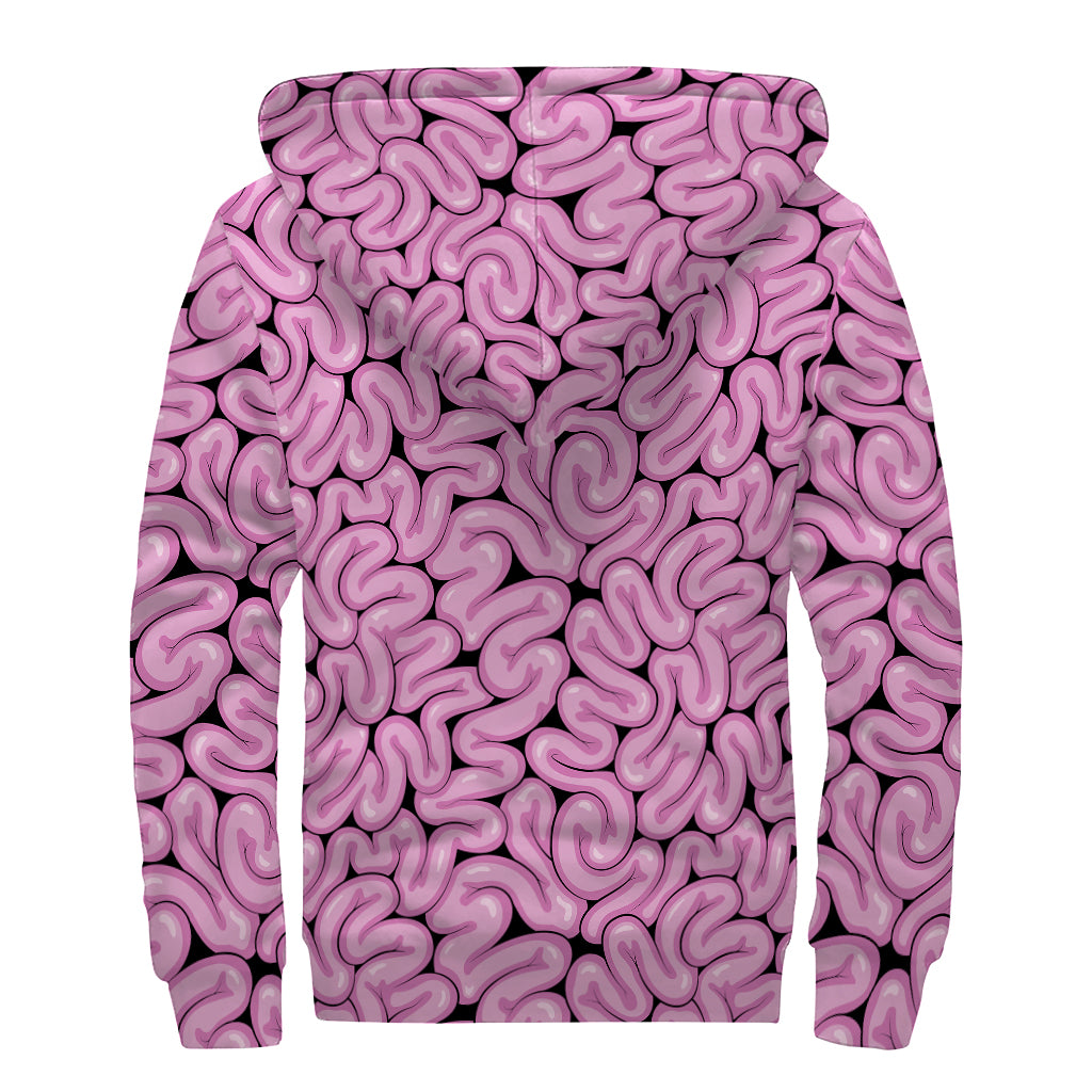 Halloween Brain Print Sherpa Lined Zip Up Hoodie