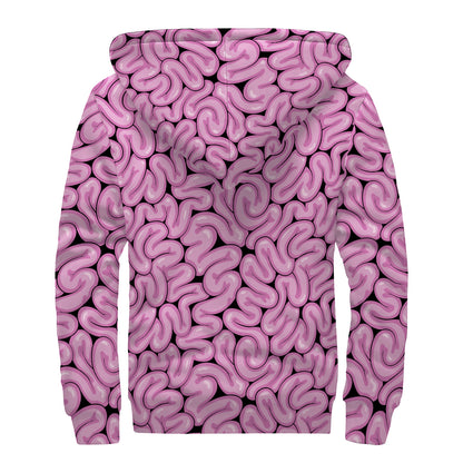 Halloween Brain Print Sherpa Lined Zip Up Hoodie