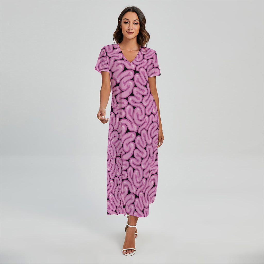 Halloween Brain Print Short Sleeve Maxi Dress