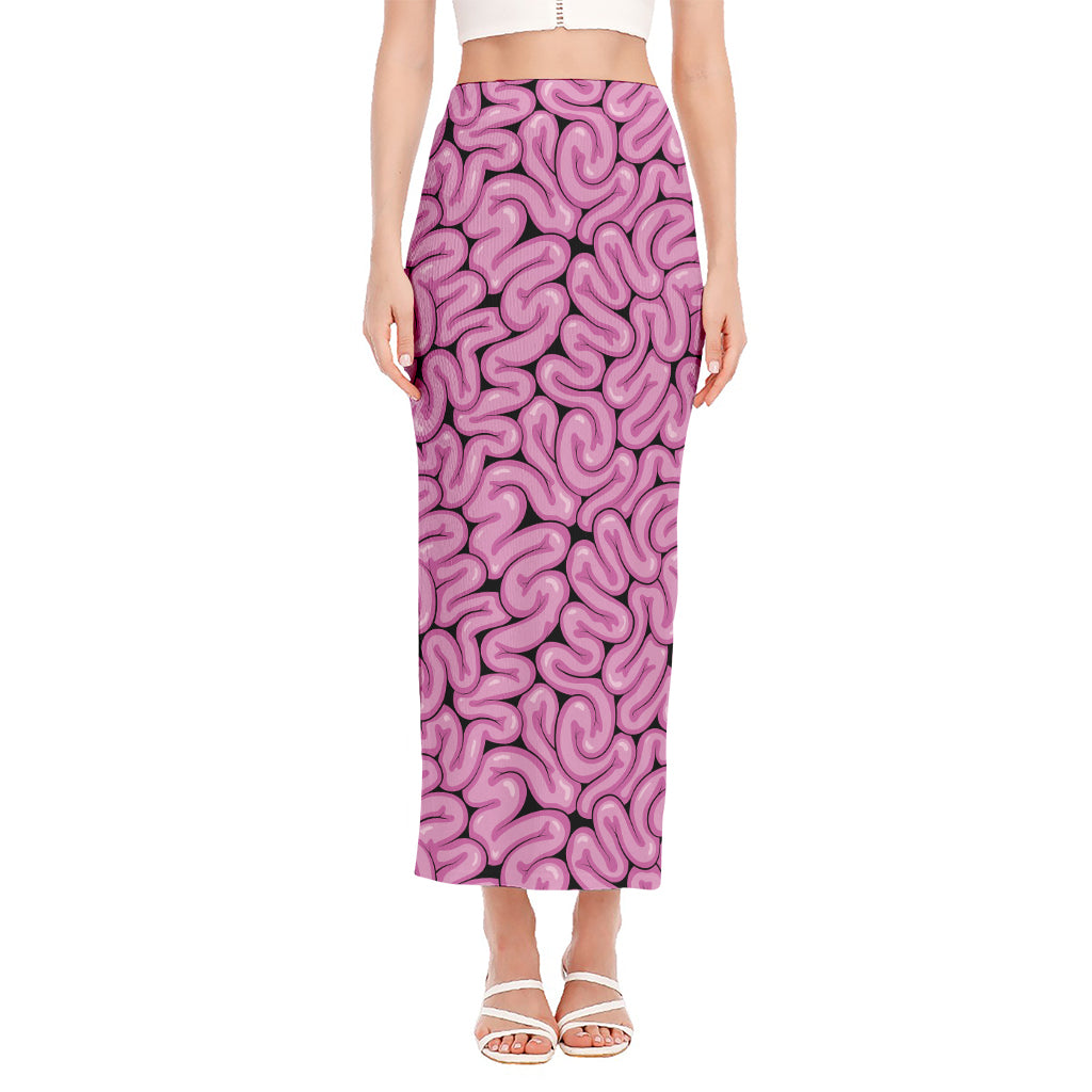 Halloween Brain Print Side Slit Maxi Skirt