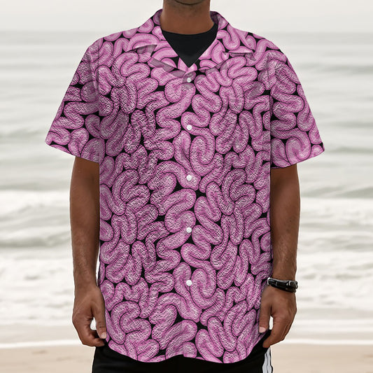Halloween Brain Print Textured Short Sleeve Shirt