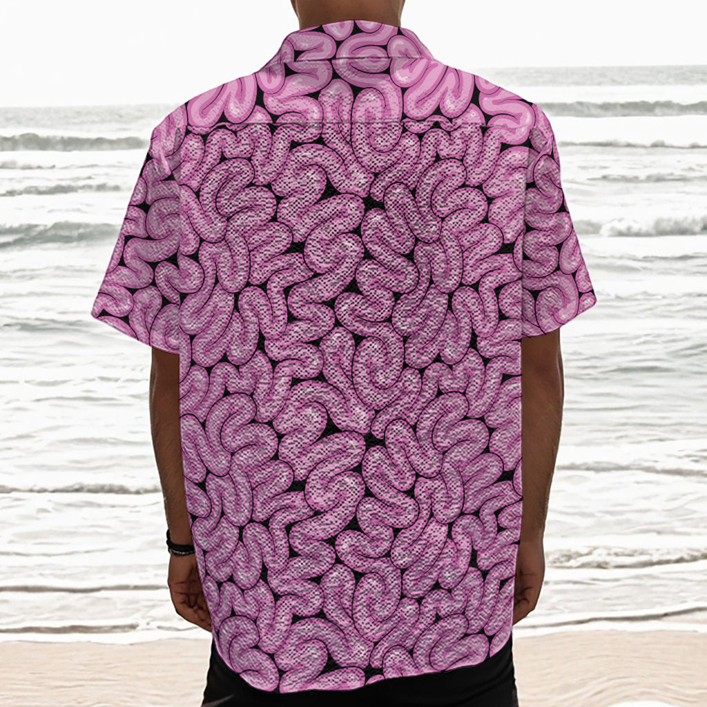 Halloween Brain Print Textured Short Sleeve Shirt