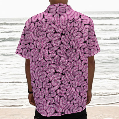 Halloween Brain Print Textured Short Sleeve Shirt