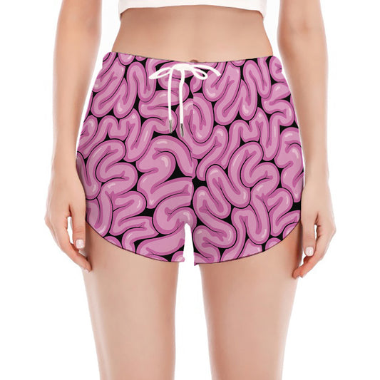 Halloween Brain Print Women's Split Running Shorts