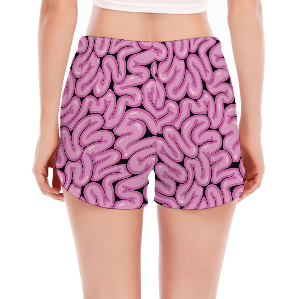 Halloween Brain Print Women's Split Running Shorts