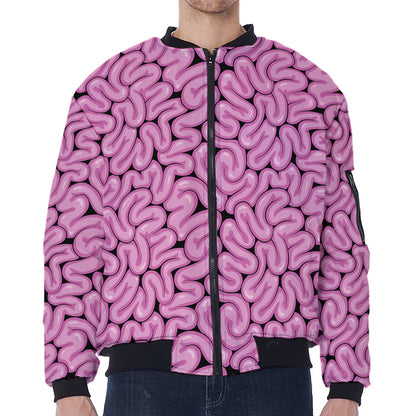 Halloween Brain Print Zip Sleeve Bomber Jacket