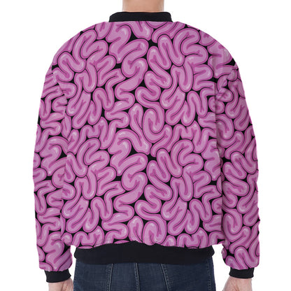 Halloween Brain Print Zip Sleeve Bomber Jacket