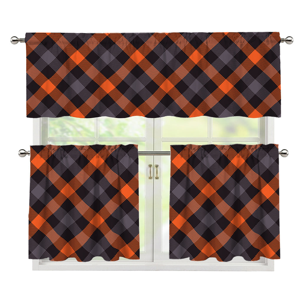 Halloween Buffalo Check Pattern Print 3 Piece Kitchen Curtains