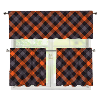 Halloween Buffalo Check Pattern Print 3 Piece Kitchen Curtains