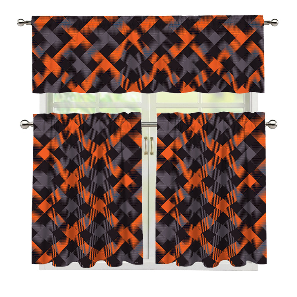 Halloween Buffalo Check Pattern Print 3 Piece Kitchen Curtains